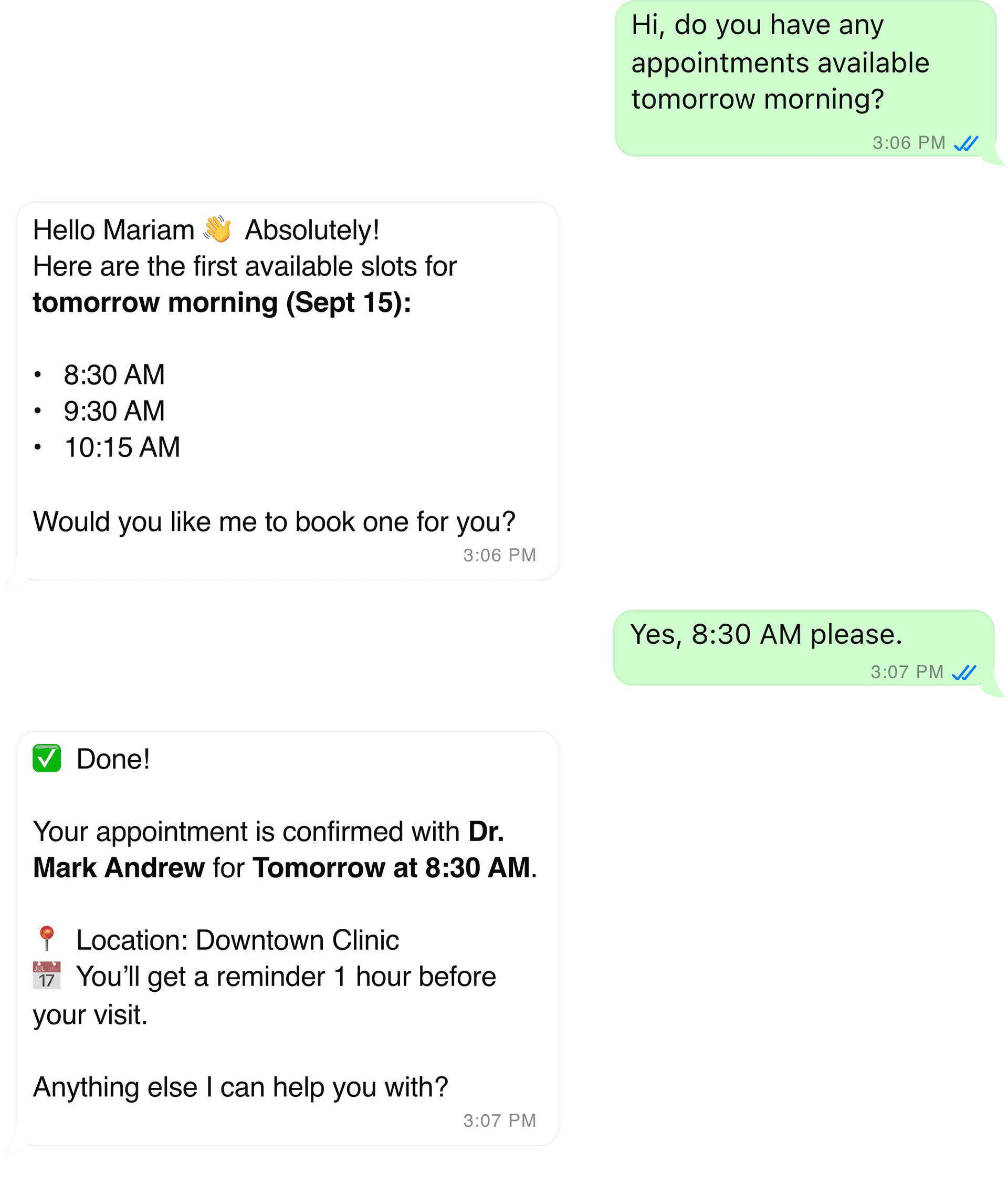 CareBot appointment chat